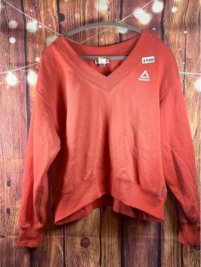 Reebok V Neck Sweatshirt Burnt Orange Men's XL